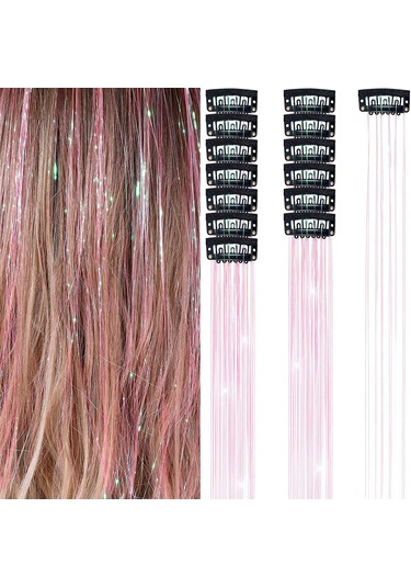 Dofolink 6 Adet Poliester Fiber Saç Ekleri - 50cm Uzunlukta, Isıya Dayanıklı 160 C , Kesilebilir/yıkanabilir/ütülebilir - Metal Klipsli Parlak Saç Aksesuarı Pembe