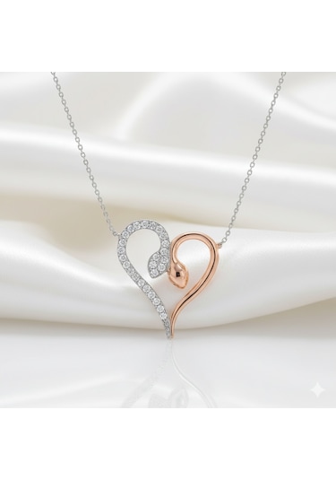 Ariş Pırlanta Yılan Kalp Kolye Beyaz
