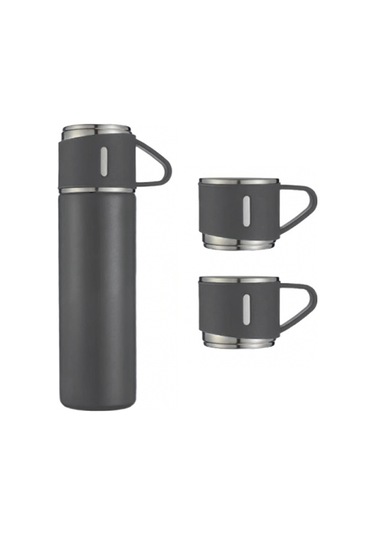3 Bardak 500 ml Sıcak Soğuk Tutan Termos Gri - AL3678 Gri