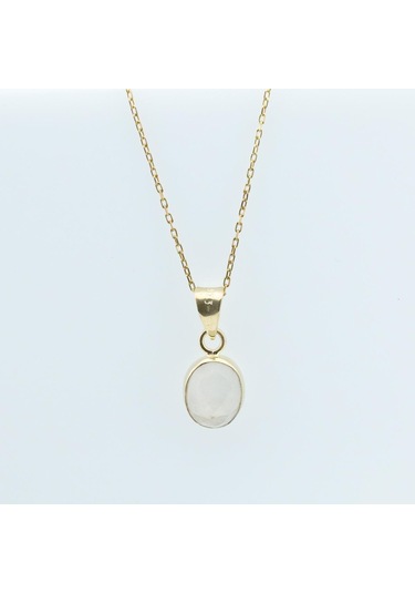 Sedef Doğal Taş Gold Kaplama Gümüş Kolye Gümüş