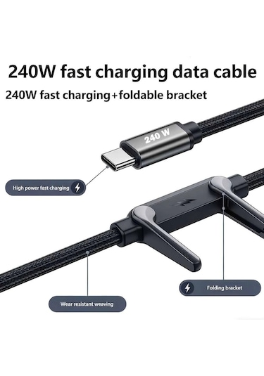 240w Ultra Hızlı Type-c Şarj Data Kablosu Katlanabilir Standlı Ergonomik Tasarım 1.5m Örgülü