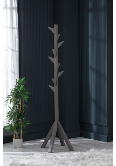 Ahşap Ayaklı Askılık Portmanto Modern Elbise Askısı 175 Cm Gri Diğer
