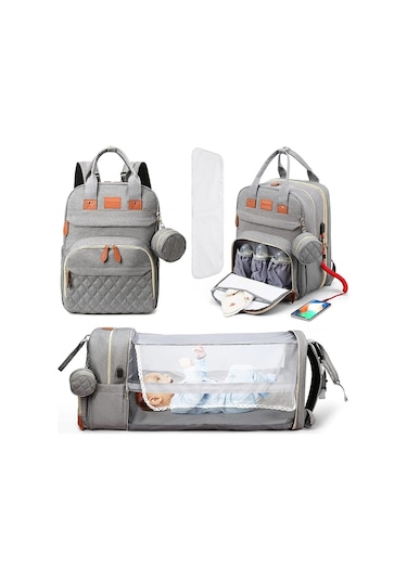 Jialan 3 In 1 Bebek Bezi Çantası Sırt Çantası Katlanabilir Bebek Gri