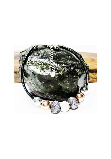 Gümüş Deri İpli Kazaz Ve Dorika Toplu Kadın Bileklik