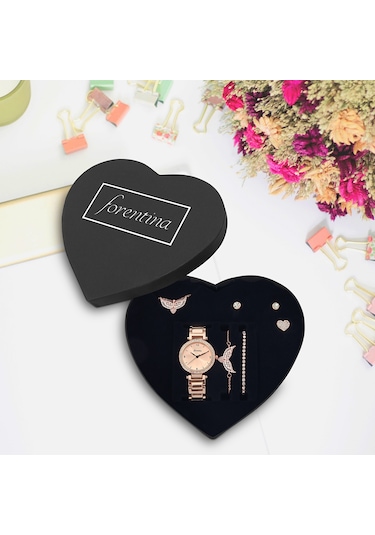 Rose Melek Kanadı Kolye Bileklik Küpe Yüzük Saat Set  Ps11 Bronz