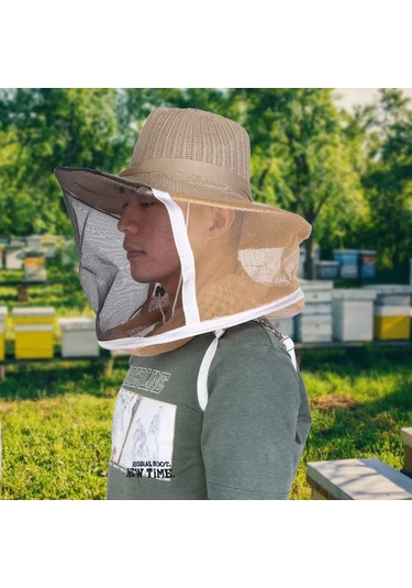 Qingmipy Arıçi Koruyucu Şapka, Tam Yüz-kafa Koruması, Yüksek Kaliteli Pamuk-keten, 360 Derece Güvenlik, Soluk Ve Dayanıklı, Koyu Çelik Çember, Kemerli Koyu Desenli Stili