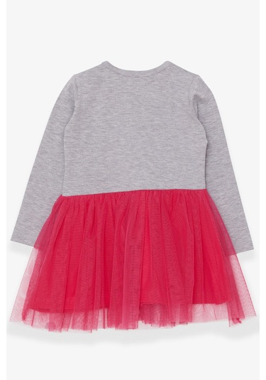 Breeze Kız Çocuk Uzun Kollu Elbise Pullu Yazı Baskılı 1.5-5 Yaş, Gri Melanj