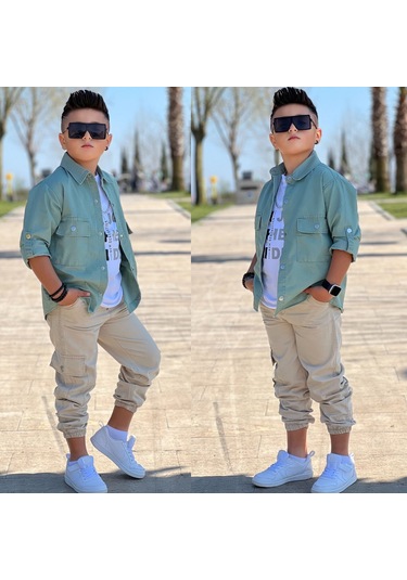 Modavals Cep Ve Kol Detaylı Düğmeli Ceket Baskılı Tişört Ve Kargo Pantolon 3 Parça Erkek Çocuk Takım-589274601 Yeşil Modavals Cep Ve Kol Detaylı Düğmeli Ceket Baskılı Tişört Ve Kargo Pantolon 3 Parça Erkek Çocuk Takım-589274601 Yeşil
