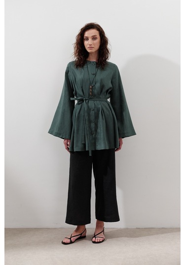 Keten Pensli Tunik Petrol Petrol