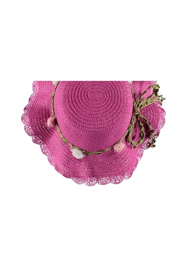 Kız Çocuk Hasır Fötr Şapka Şık Tasarım Çiçekli Model 4/8 Yaş Fuşya