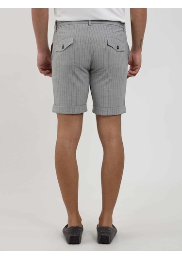 Dufy Gri Erkek Slim Fit Çizgili Casual Short - 104668-Gri