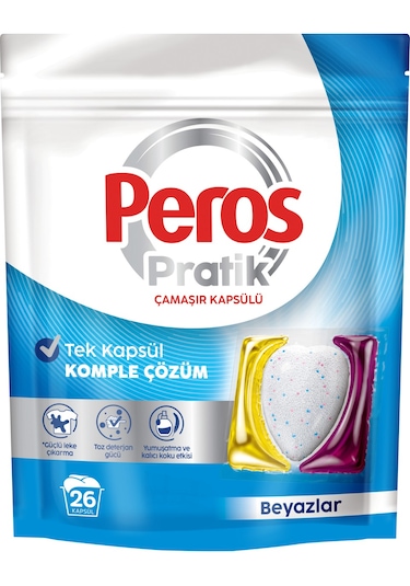 Peros Pratik Matik Çamaşır Deterjanı Kapsülü - Tableti 26 Adet Beyazlar Set