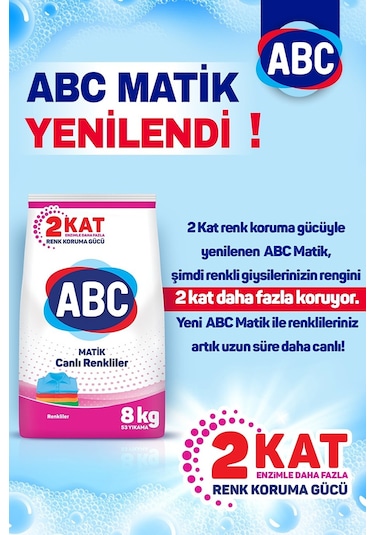 ABC Matik Toz Çamaşır Deterjan Renkliler İçin 53 Yıkama 8 KG