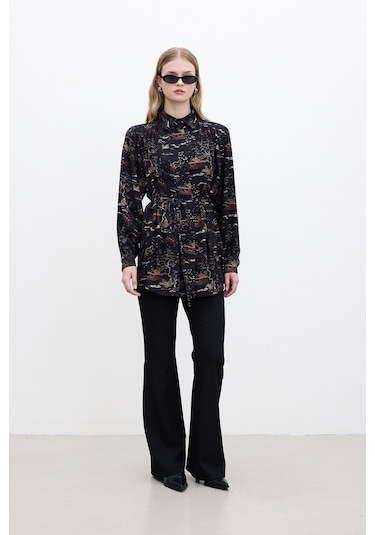 Kuşaklı Retro Tarz Gömlek Osaka Çok Renkli