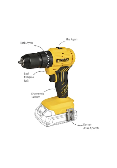 Rtrmax RTS5012B Şarjlı Darbeli Matkap Kömürsüz 54 Nm - Akü Hariç