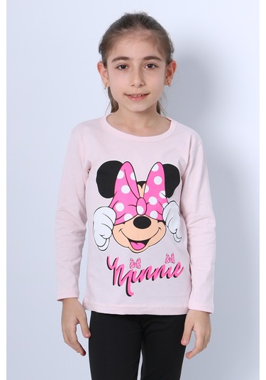 Hçm Kız Çocuk Uzun Kollu Tshirt 4 Mevsim Baskılı Bisiklet Yaka C43 Pembe