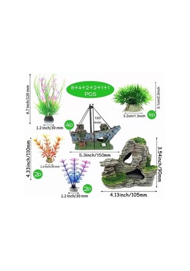 Pazly 18 Adet Gerçekçi Plastik Akvaryum Bitkisi Seti - Balık Tankı Dekorasyonu Balık İçin İpek Bitkiler
