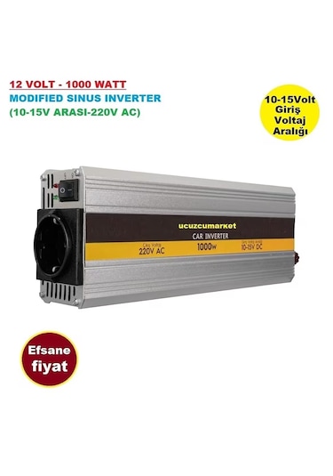 12 Volt - 1000 Watt Modified Sinus İnverter 10-15v Arası-220v Ac