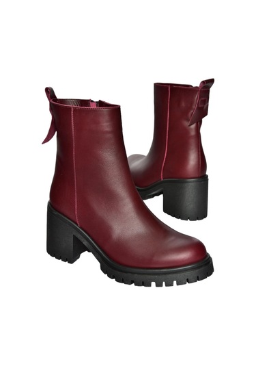 Fox Shoes R654006503 Bordo Hakiki Deri Kalın Topuklu Kadın Bot Bordo
