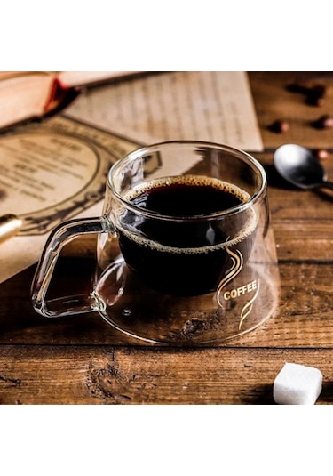Qerhome Borosilikat Cam Çift Çidarlı Çay & Kahve Kupası 180 Ml Vitracup 1 Adet Şeffaf