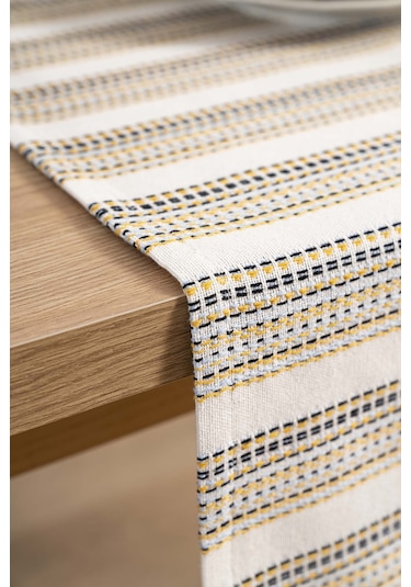 Rivaistanbul Ruffle Püsküllü Pamuklu Ham Keten Runner 50x130 Cm Açık Krem