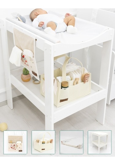 Mordesign Bebek 4'lü Set Bebek Alt Değiştirme Masası Seti Beyaz