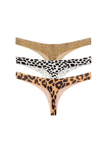 Vanilya Secret Lazer Tanga Leopar Desenli 3'lü Paket Çok Renkli