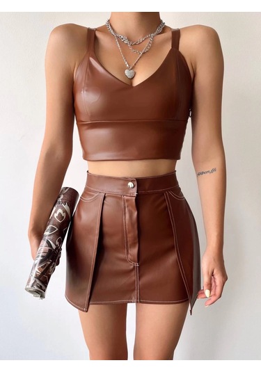 Kontrast Deri Etek Kahve W260015 Kahve