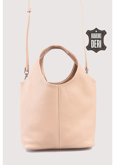 Hakiki Deri Kadın El Çantası Pudra Smr9200 Pudra