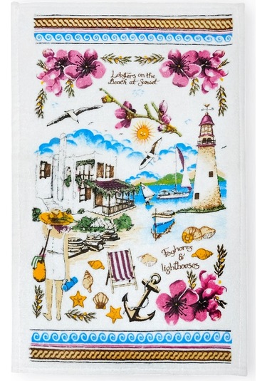 2li Paket Baskılı Beyaz Mutfak Havlusu Modeli Sunset