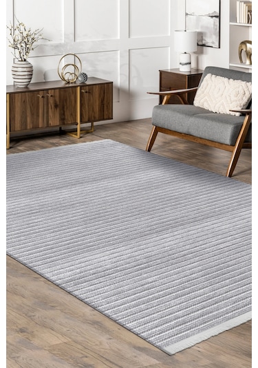 Lidya Gri Pamuk Dokuma Yumuşak Halı Kaymaz Tabanlı, Kolay Temizlenen Ve Modern Tasarımlı Kilim Gri