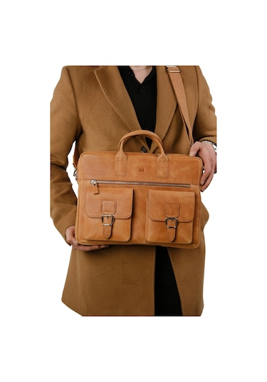 Mft Leather Hakiki Deri Laptop El Çantası Loreen 2230 Tiguan Camel