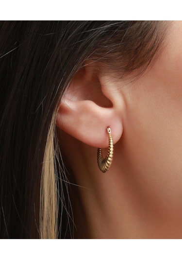 Bayar Gold 14 Ayar Altın Mini İstiridye Küpe Sarı Altın