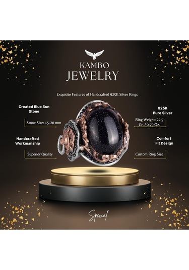 Hayvan Gümüş Yüzük, Mavi Güneş Taşı Üretilmiş Yüzük, 925 Ayar Gümüş Erkek Yüzük, Şık El Yapımı Gümüş Yüzük Gümüş