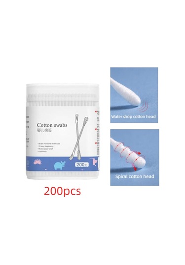 200 Adet Kutu Bebek Pamuk 100 Adet Ince Tomurcuklar Temizleme Tek Kullanımlık Çift Uçlu Pamuk Tomurcukları 200pcs-spiral Head