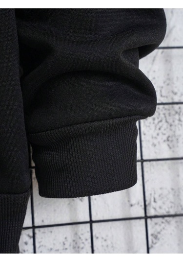 Coko Serisi American Flag & Letter Graphic Lined Sweatshirt Siyah--8185 Siyah