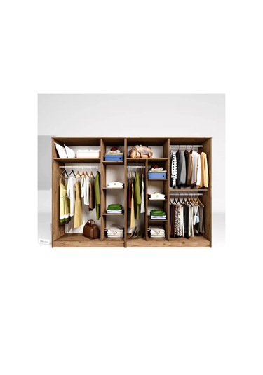 Kardelen Serisi Atlantik Çam 7 Kapaklı 10 Raflı 260 Cm Elbise Dolabı - Gardırop Seti Atlantik Çam