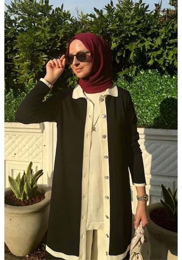 İmge Çizgili Triko Hırka Siyah Çok Renkli