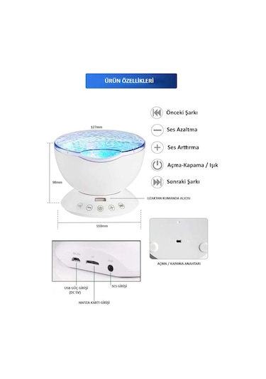 Exeo Müzik Çalar Okyanus Dalgası 7 Farklı Led Işıklı Kumandalı