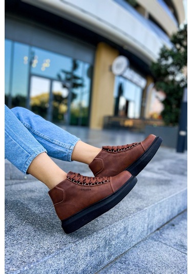 Pabucmarketi Bağcıklı Kadın Sneaker Bot Taba Taba