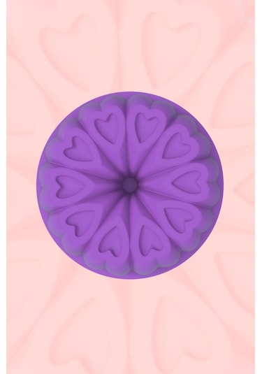 Kalp Desenli Yuvarlak Silikon Kek Kalıbı 23 Cm Lila