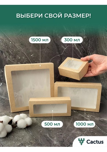 Cactus Pencereli Kraf Kutu Tek Kullanımlık Kapaklı Kutular 138246368 100 adet