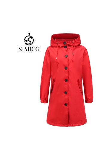 Sonbahar Ve Kışlık Kadın Kapüşonlu Rüzgarlık Günlük Ceket Kırmızı