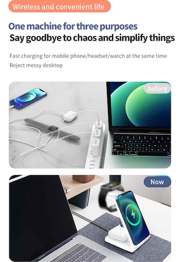 Hombey Akıllı 4'lü Kablosuz Manyetik Şarj Aleti - Saat Ve Kulaklık Desteğiyle 15w Hızlı Şarj - İphone 8/x/11/12/13 Serisi Uyumlu