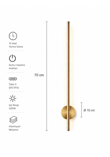 Flame Sarjlı Led Aplik 8w 3200k Gün Işığı 75cm Duvar Tipi /tablo Dekoratif Işık Gold