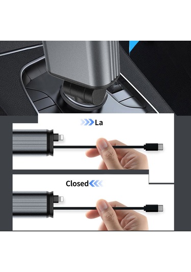 C3 4'ü 1 Arada Usb A + Usb C Araç Şarj Cihazı, Geri Çekilebilir Tip C + İp Kablosu Starry Sky Çakmak Adaptörü