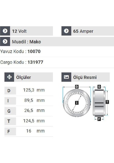 Nursan 120512 Statör 12v 65a Mako Tip Doğan Slx-tempra-uno