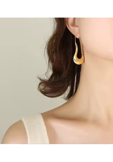 Caş Dekorasyon Altın Renkli Çelik Küpe/ Çift Altın