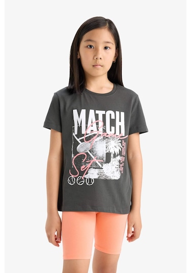 DeFacto Kız Çocuk Bisiklet Yaka Baskılı Kısa Kollu Tişört E0349A825SMAR211 Antrasit DeFacto Kız Çocuk Bisiklet Yaka Baskılı Kısa Kollu Tişört E0349A825SMAR211 Antrasit
