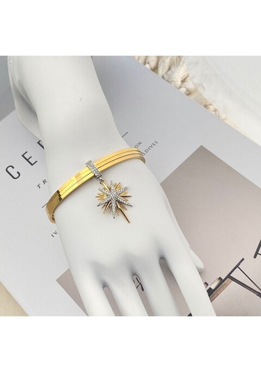 Çelik Ajda Bilezik Charmlı Ajda Bilezik Zirkon Taşlı Kutup Yıldızı Gold Gümüş Gold